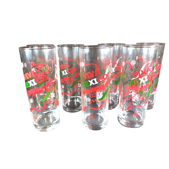 Viva Mexico Cinco De Mayo Drinking Glass Glasses Lot Of 7